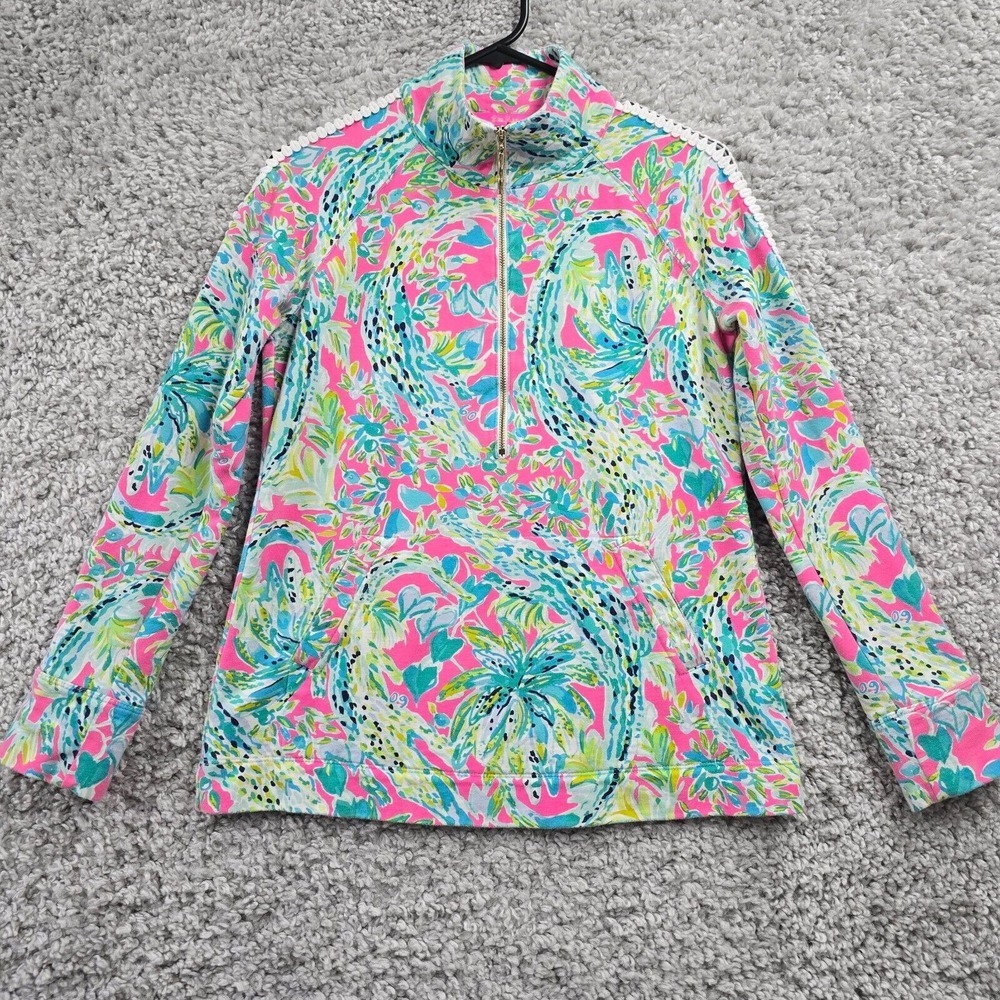 Lilly Pulitzer Women 1/2 Zip Pullover Top Size XS Tropical Resort Preppy